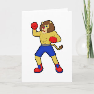 Cartão Leão no boxe com luvas de boxe