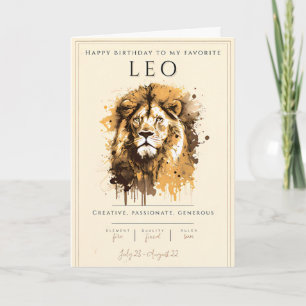 Cartão Leão Símbolo Zodíaco Aquarela Astrologia Aniversár