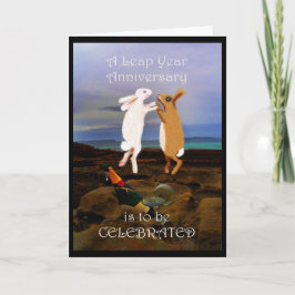 Cartão Leap year Anniversary, two jumping rabbits