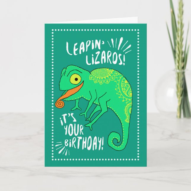 Cartão Leapin' Lizards Happy Birthday (Frente)