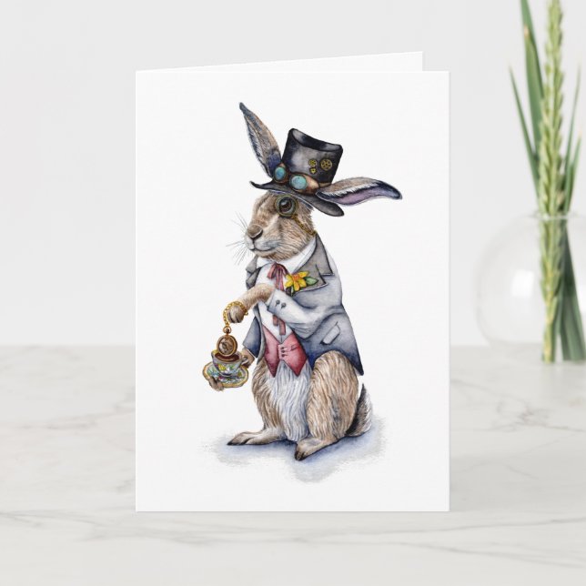 Cartão Lebre de Março Steampunk (Frente)