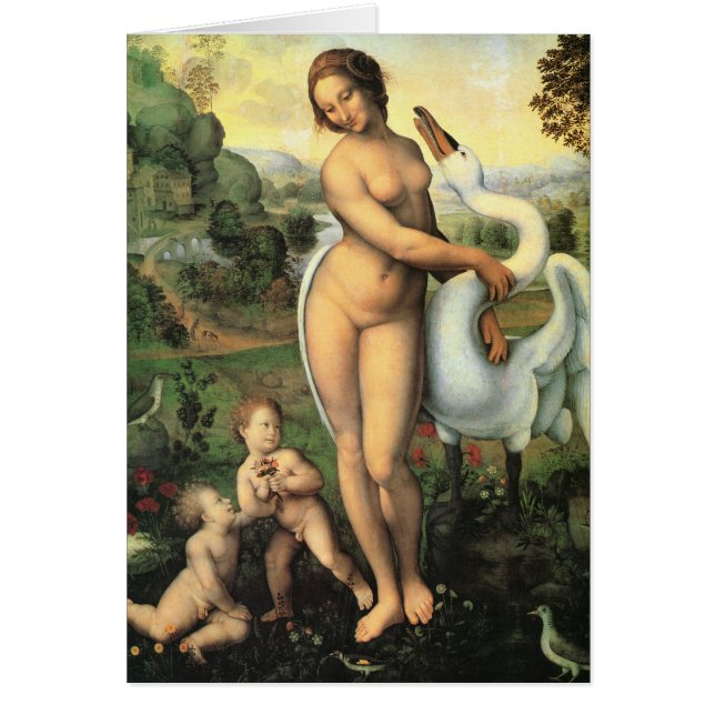 Cartão Leda e o Cisne de Leonardo da Vinci (Frente)