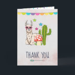 Cartão Legal lama em óculos escuros em forma de coração O<br><div class="desc">Um obrigado que você saúda a placa com um banner de montagem de rico ao longo da parte superior. Ilustrada com uma lindinha vestindo óculos de sol em forma de coração. Algumas estrelas, cogumelo e cacto verde completam a ilustração. Whimsical e fofo. Na dentro do cartão estão alguns pontos de...</div>