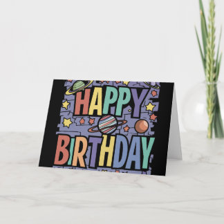 Cartão Legal planetas e estrelas feliz aniversário