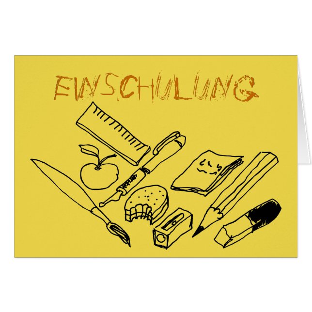 Cartão Lehrmittel auf Einladung zur Einschulung (Frente Horizontal)