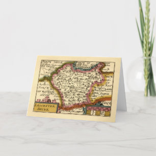Cartão Leicestershire County England Antigo Mapa Antiquár