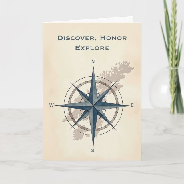 Cartão Leif Erikson Day Modern Explorer Compass com Mapa (Frente)