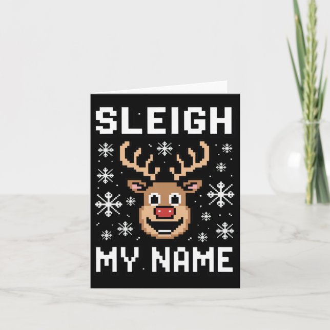 Cartão Leigh Meu Nome Pixel de Natal Feio Sleigh (Frente)