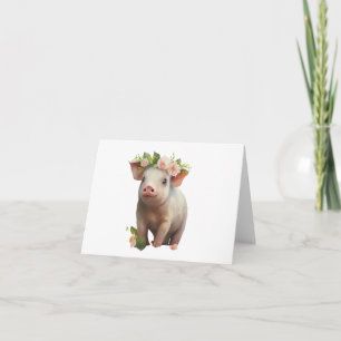 Cartão Leitão-Bebê-Aquarela com Flores no VAZIO