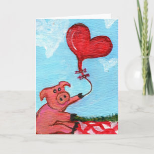 Cartão Leitão com o balão dado forma coração