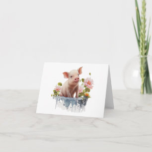 Cartão Leitão Gelado com VAZIO de Água e Flores