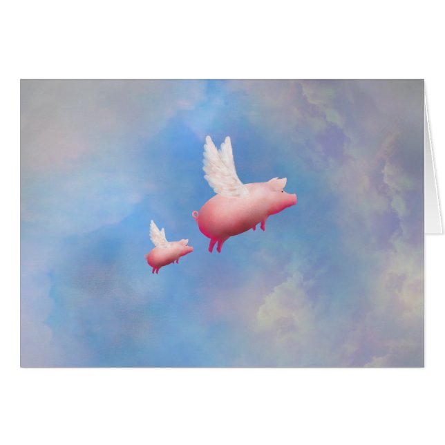 Cartão Leitão voador com sua mãe (Frente Horizontal)