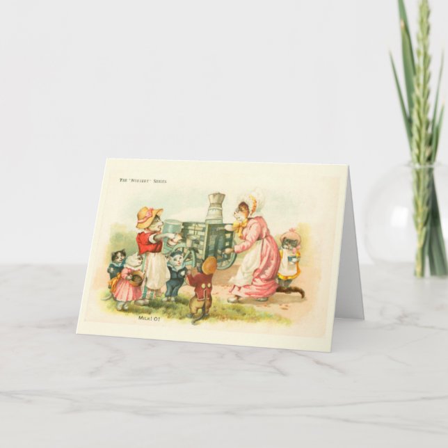 Cartão Leite De Gatos Vitorianos Maid Louis Wain Nursery  (Frente)
