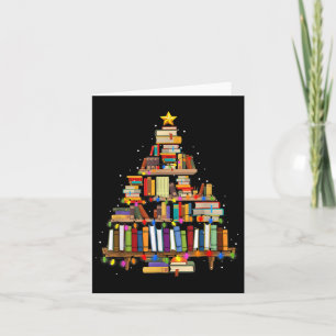 Cartão Leitura de Bibliotecas de Luzes de Árvore de Natal