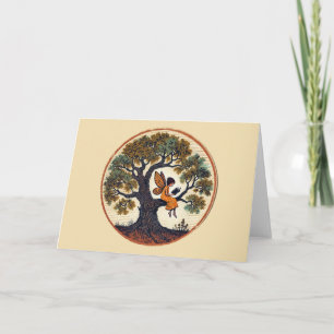 Cartão Leitura de fada em uma árvore de carvalho