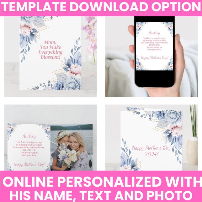 Cartão Lembrança Elegante de Flores em Aquarela para o Di (Elegant Watercolor Floral Mother's Day Keepsake Card)