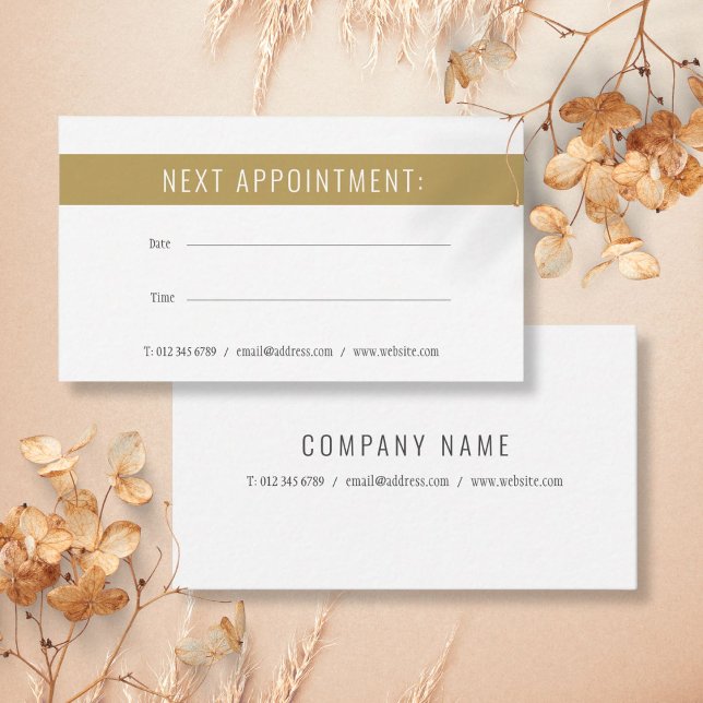Cartão Lembrete de Compromisso Branco Dourado Eleg (Elegant Gold White Appointment Reminder Card)