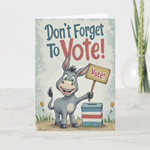 Cartão Lembrete de Voto do Burro Patriótico Sorridente