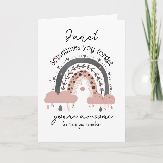 Cartão Lembrete personalizado do arco-íris: Você é incrív (Frente)