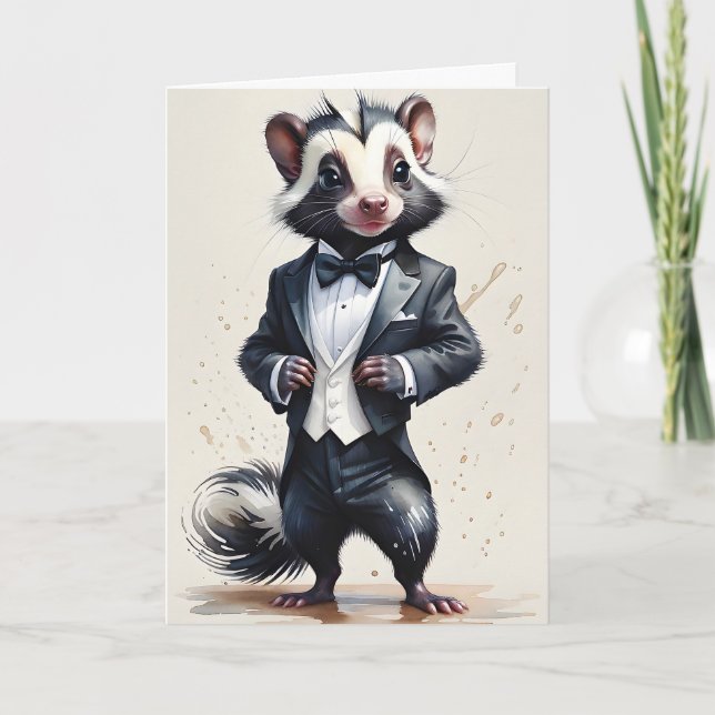 Cartão Lenço de mão preto Watercolor Skunk Tuxedo (Frente)