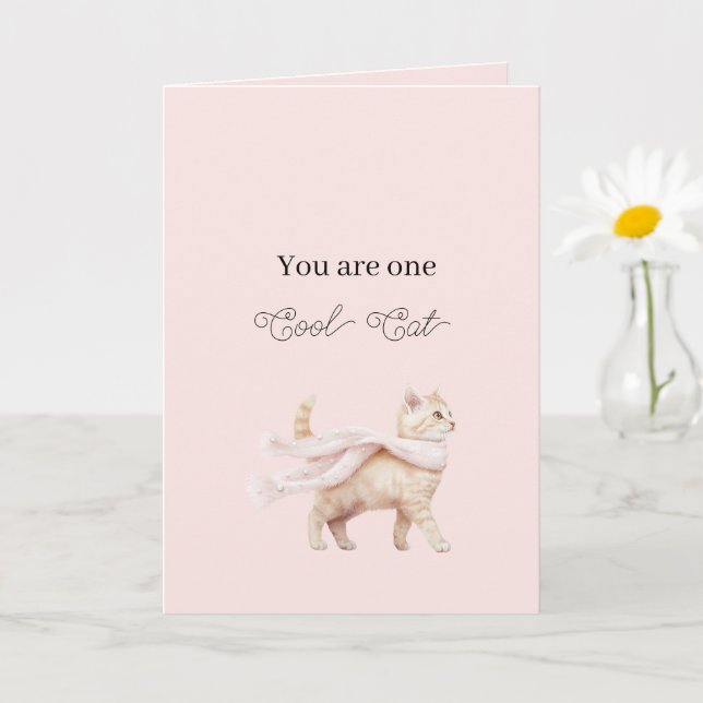 Cartão Lenço Rosa Bege Cool Cat Aniversário (Planta pequena)