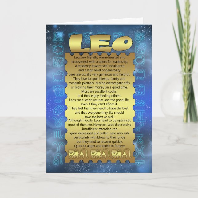 Cartão Leo Birthday Card - Zodiac Birthday Card - Leo (Frente)