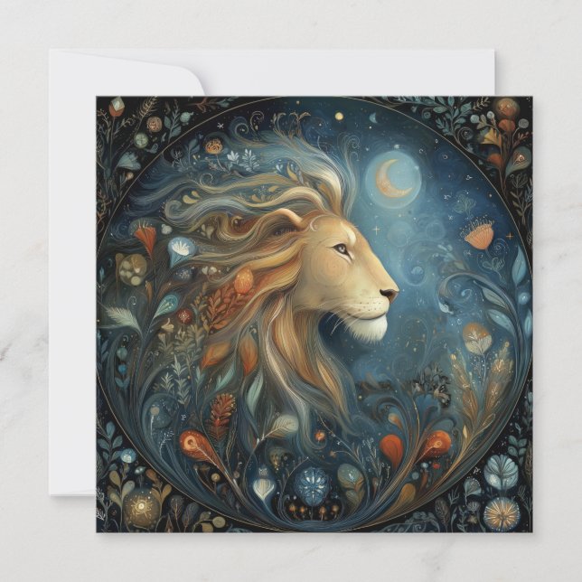 Cartão Leo Lion Zodiac Astrology Celestial Birthday (Frente)