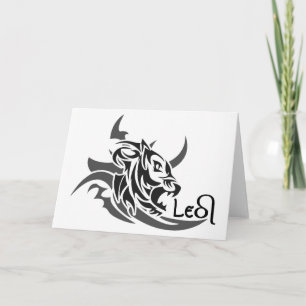 Cartão Leo Tribal Lion Tattoo Custom Greeting Card