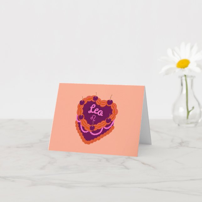 Cartão Leo Zodiac Pastel Cardíaco Bolo de Aniversário (Planta pequena)