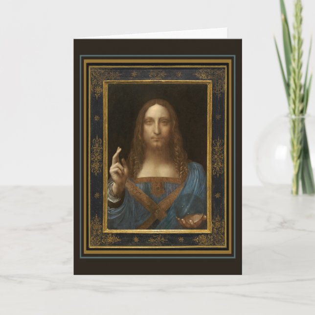 Cartão Leonardo da Vinci Salvator Mundi Greeting Card (Frente)