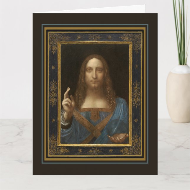 Cartão Leonardo da Vinci Salvator Mundi Greeting Card (Frente)