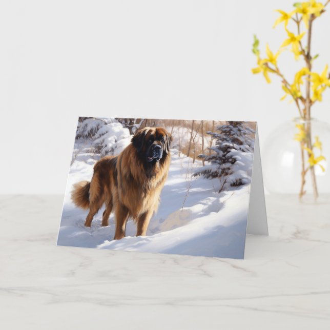 Cartão Leonberger Deixa-O Neve Natal (Flor Amarela)