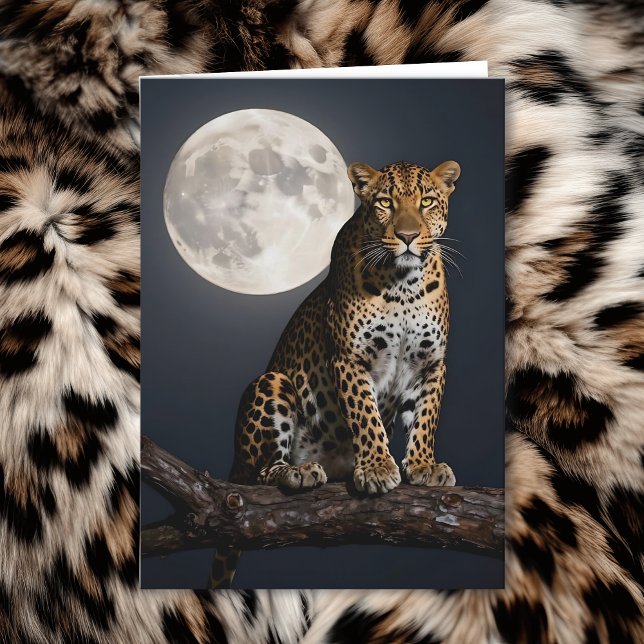 Cartão Leopard and Full Moon | Happy Birthday Husband (Criador carregado)