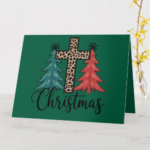 Cartão Leopard Cruz Árvores de Natal Cristão 
