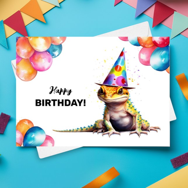 Cartão Leopard Gecko Colorful Pet Lizard Happy Birday (Criador carregado)