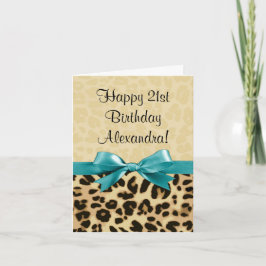 Cartão Leopard Print Aqua Blue Arco Girls Mulheres Aniver