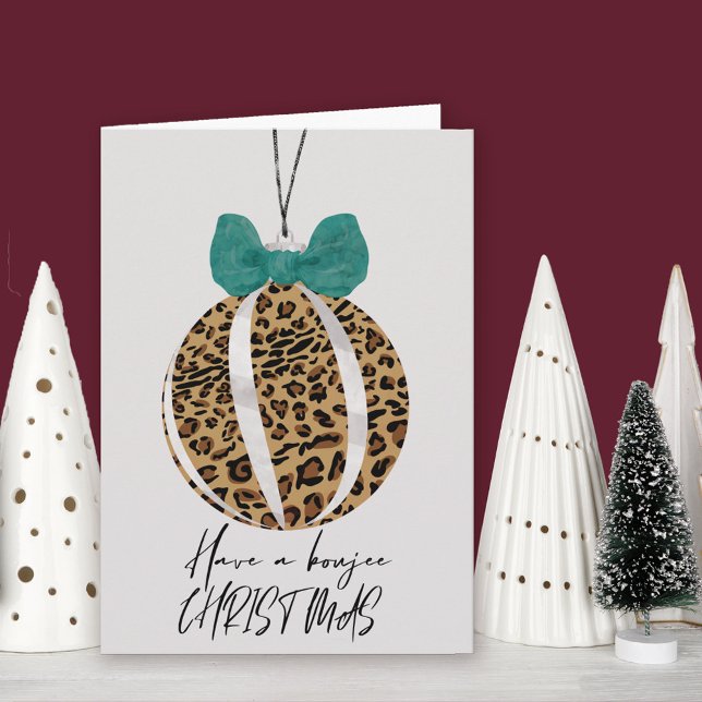 Cartão Leopard Print Bauble Green Arco Boujee Natal (Leopard Print Bauble Christmas Card. Buy professionally printed or as printable digital download.)