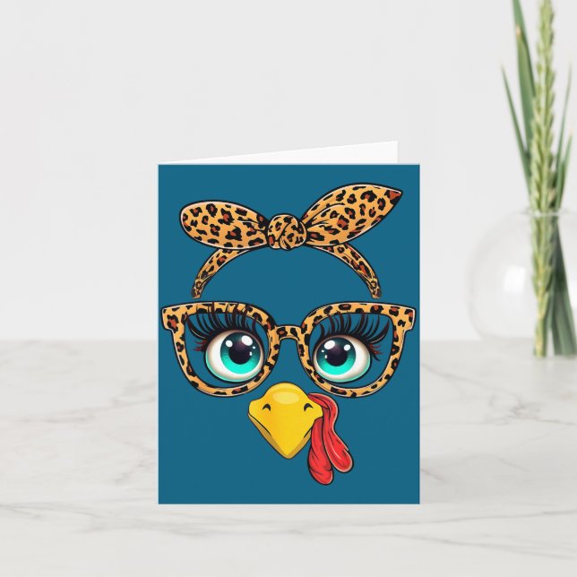 Cartão Leopard Print Thanksgiving Funny Turkey Face Gles  (Frente)
