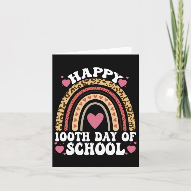Cartão Leopard Rainbow Feliz 100º Dia da Escola 100 Da (Frente)