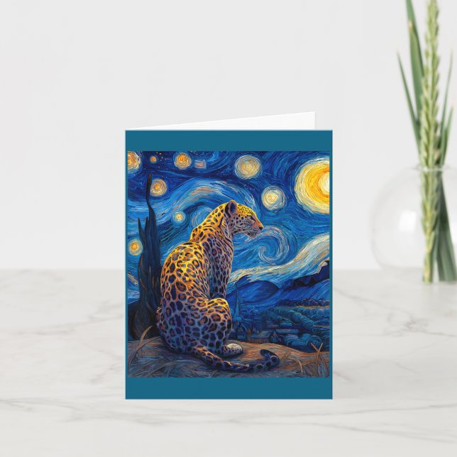 Cartão Leopard - Van Gogh Style Starry Night Funny Graphi (Frente)
