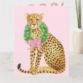 Cartão Leopardo de Grinalda de Natal