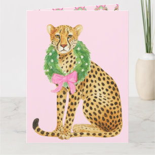 Cartão Leopardo de Grinalda de Natal