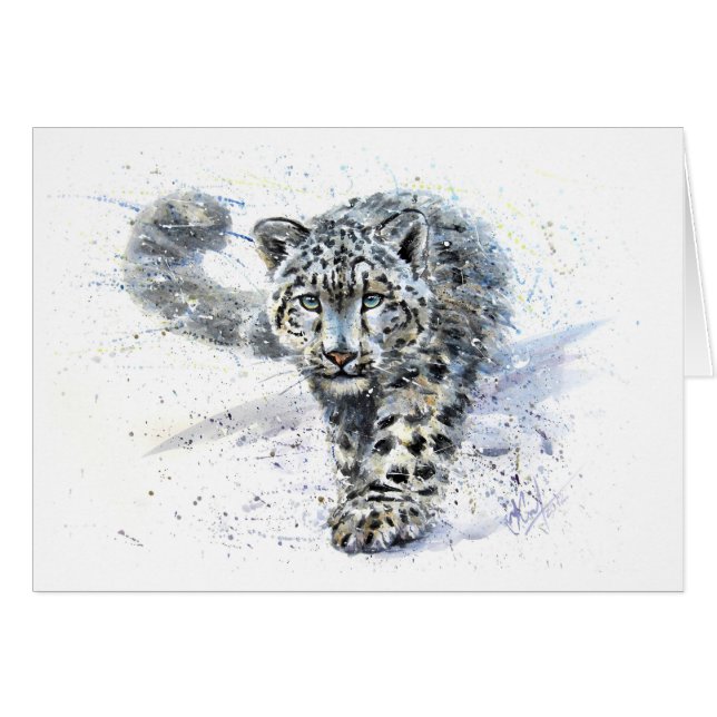 Cartão Leopardo de neve (Frente Horizontal)