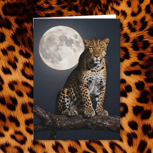 Cartão Leopardo e Lua Cheia Feliz Aniversário