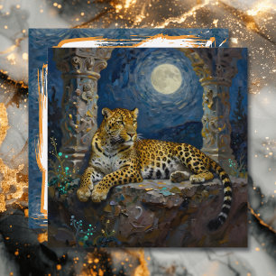 Cartão Leopardo Majestoso na Saliência do Penhasco Em B
