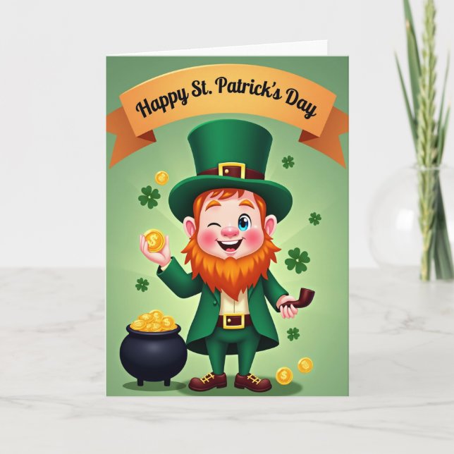 Cartão Leprechaun Gold Coins Scene Card (Frente)