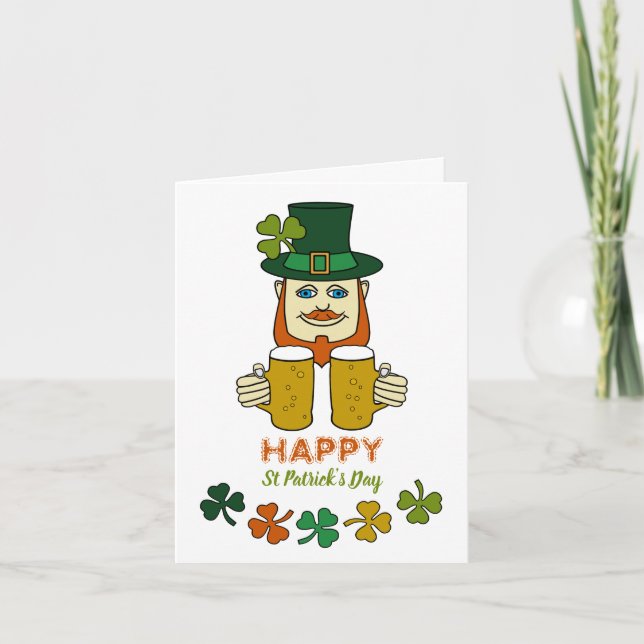 Cartão Leprechaun Irlandês, Dia de São Patrício (Frente)