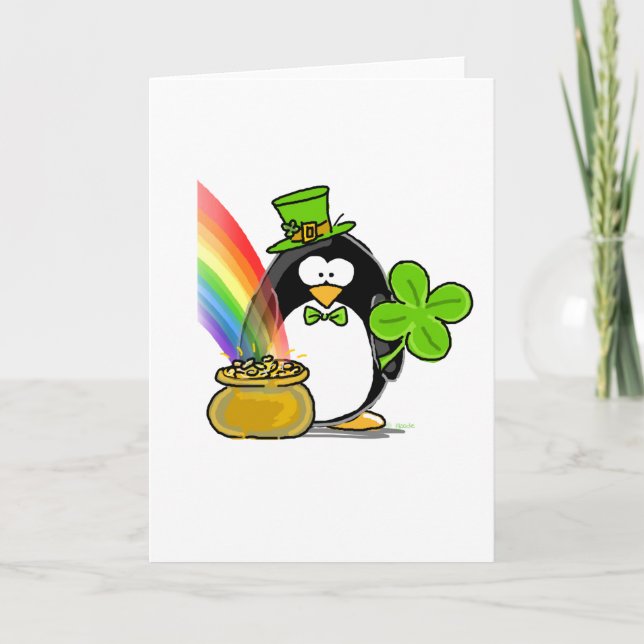 Cartão Leprechaun Penguin (Frente)