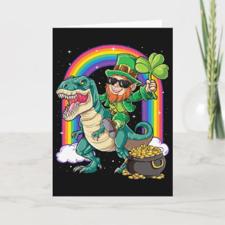 Cartão Leprechaun Riding Dinosaur St Patricks Day Boys Me