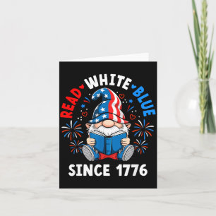 Cartão Ler Livros 4 de Julho Gnome Vermelho Branco Azul D